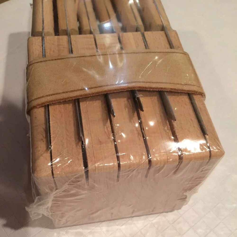 Thiers DUROL France Set of 12 Piece Steak Forks and Knives leather in Wood Block